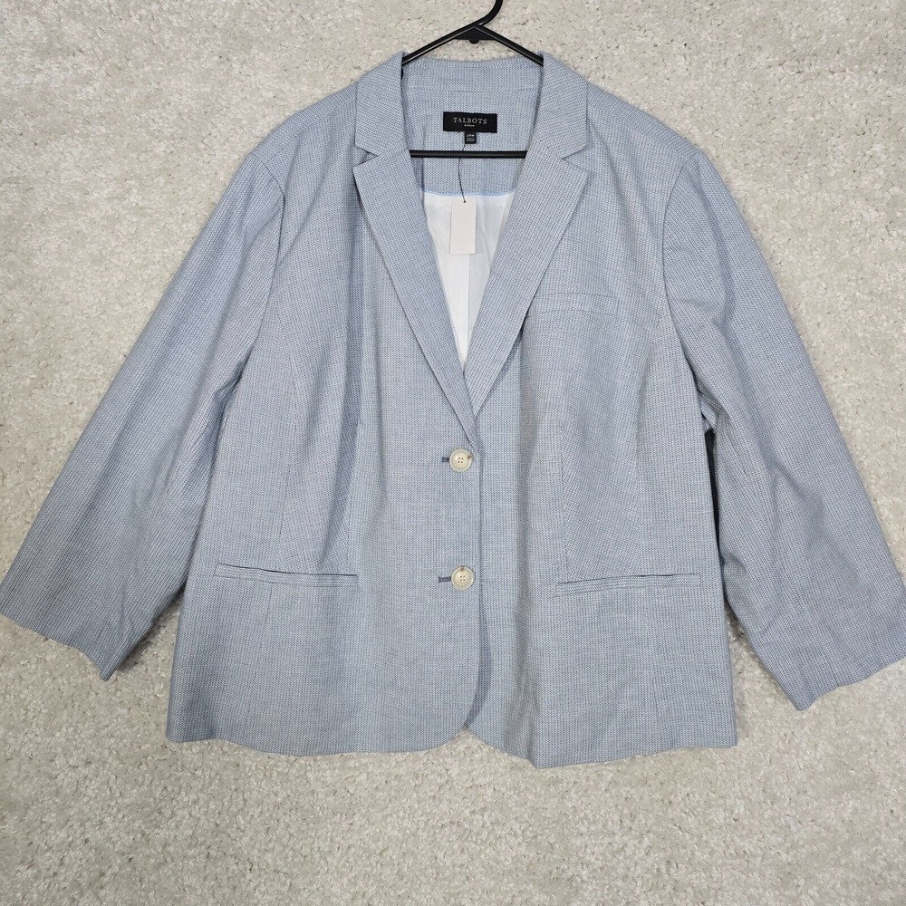 Talbots Blazer Women 24W Blue Textured Cotton Blend Stretch Professional Classic